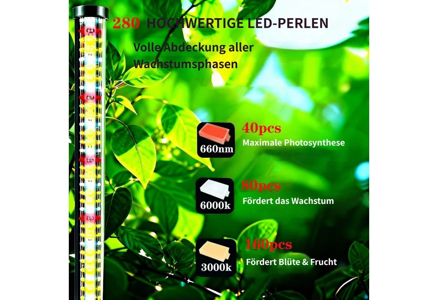 Tekoo Pflanzenlampe LED Vollspektrum 145cm Stehlampe dimmbar mit Timer