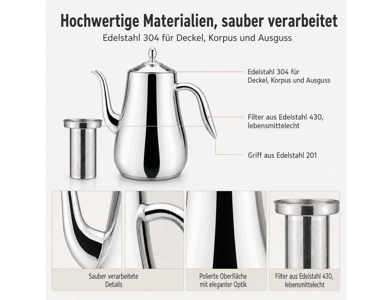 Tekoo Teekanne Edelstahl Wasserkessel 1,55 L Schwanenhals - Bild 5