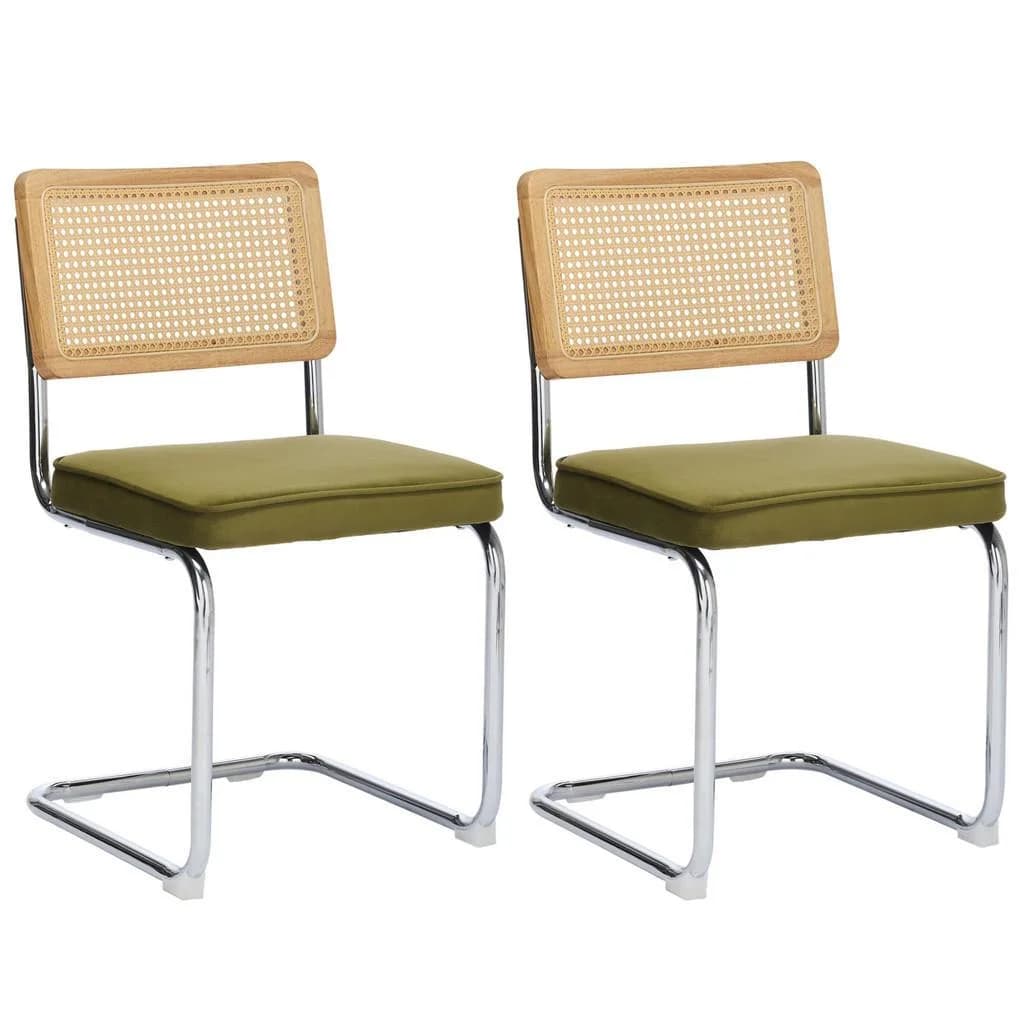 Urban Meuble Esszimmerstuhl Set 2er Olivgrün Samt Rattan Freischwinger