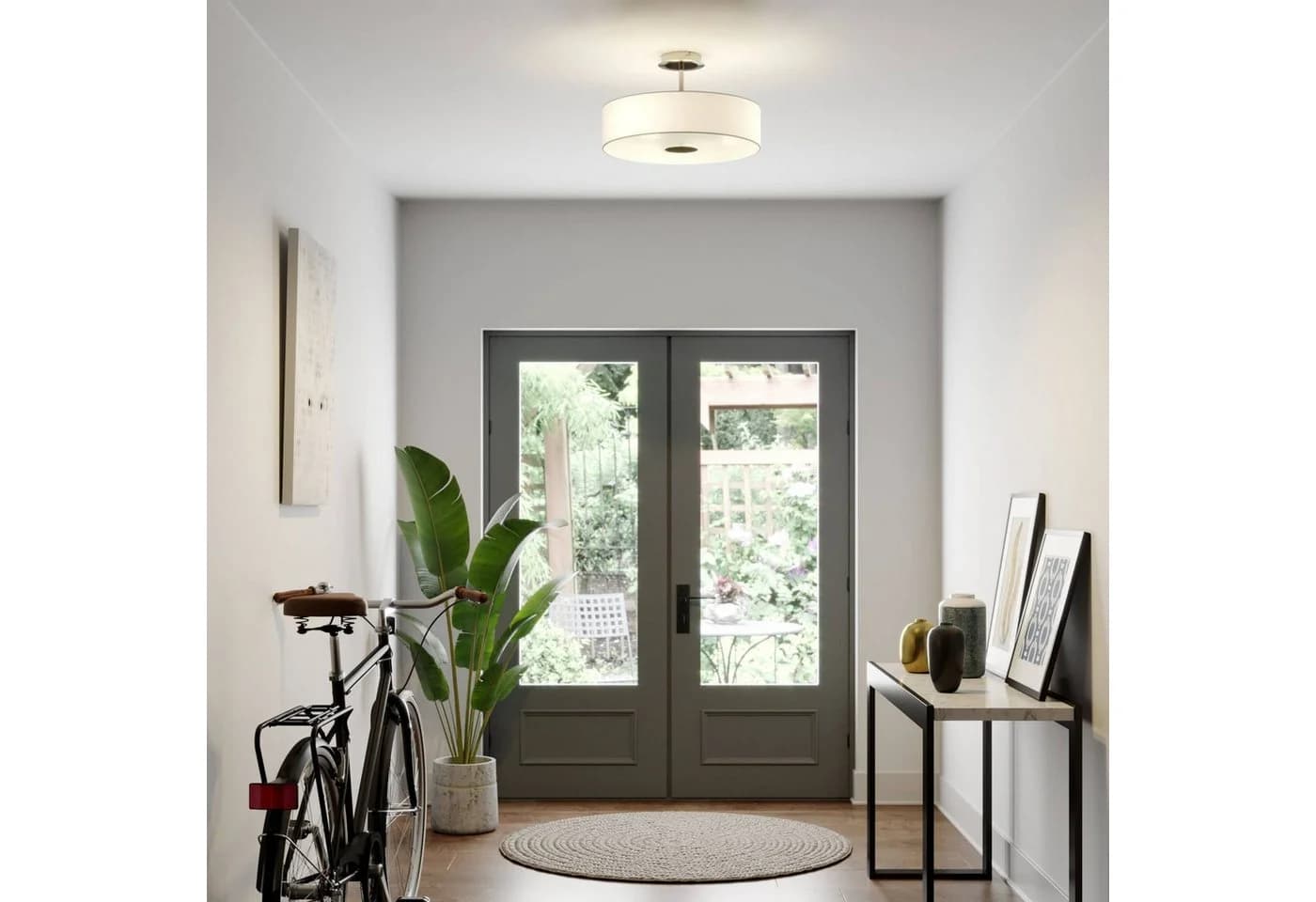 Lindby Deckenleuchte Josia Weiß Stoff 47 cm