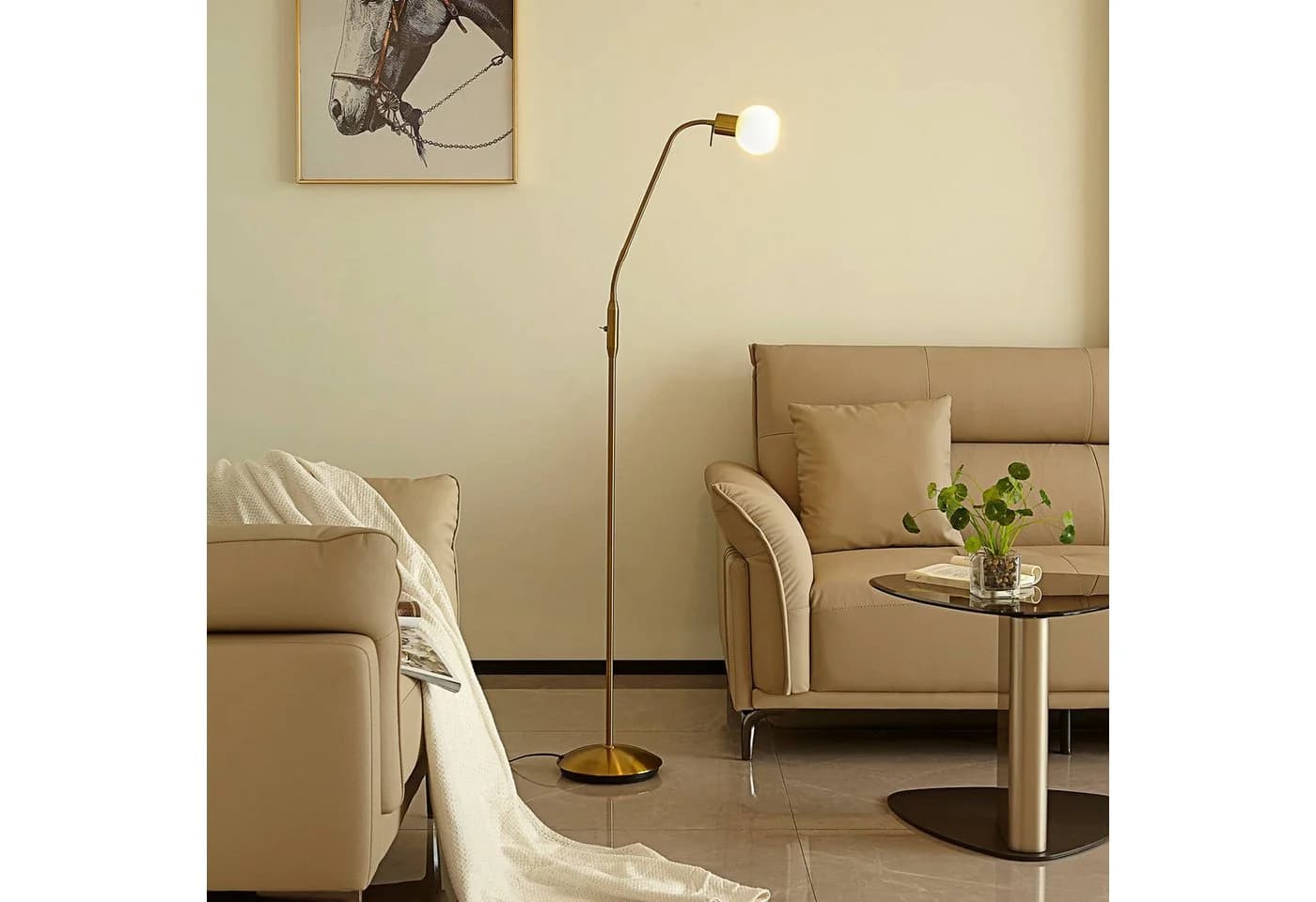 Lindby Stehlampe Elaina Messingfarben Flexibel E14