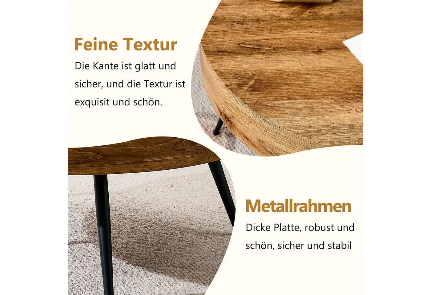 i@home Couchtisch Runder Kaffeetisch 70 cm Durchmesser Holzoptik Schwarz Metallbeine - Bild 3