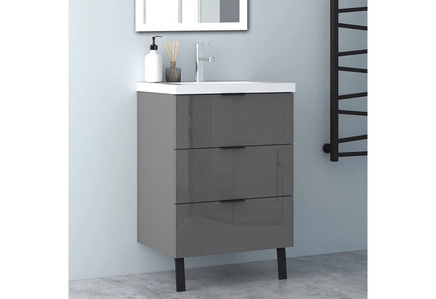 Aica Sanitär Waschtisch mit Unterschrank 3 Schubladen Soft-Close Grau - Bild 2