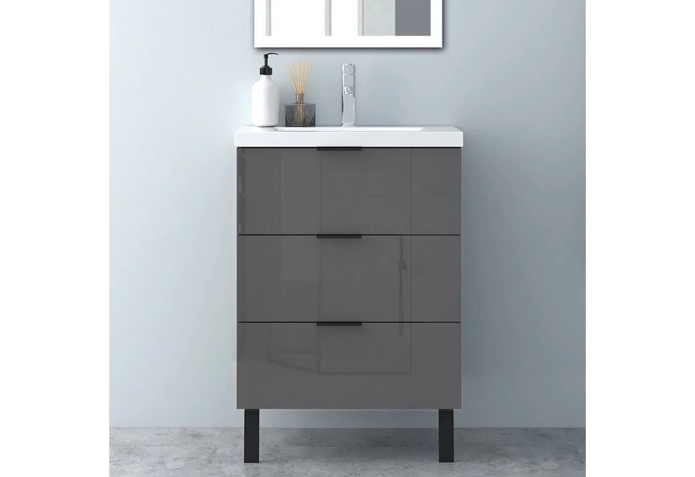 Aica Sanitär Waschtisch mit Unterschrank 3 Schubladen Soft-Close Grau - Bild 3