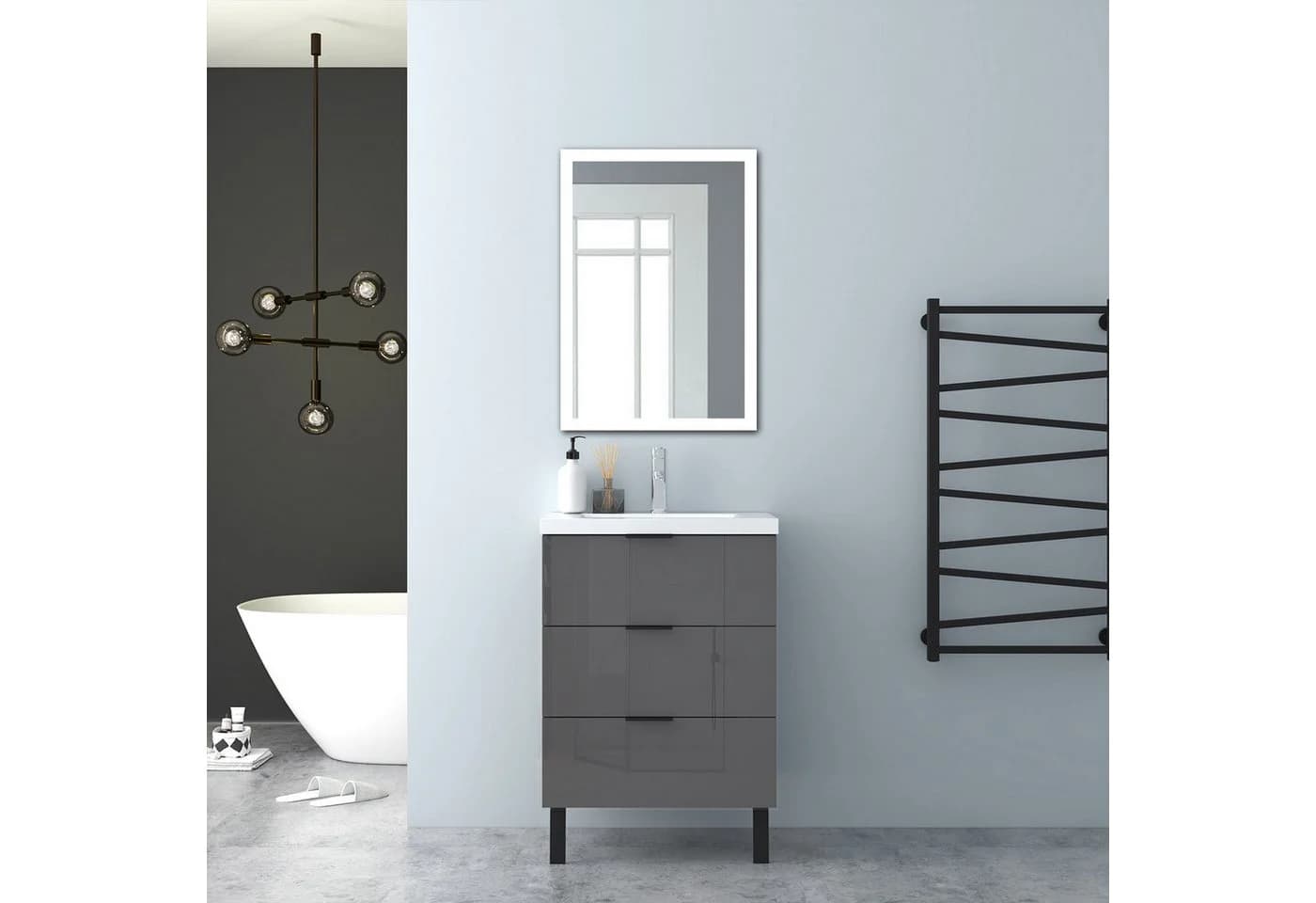 Aica Sanitär Waschtisch mit Unterschrank 3 Schubladen Soft-Close Grau - Bild 4