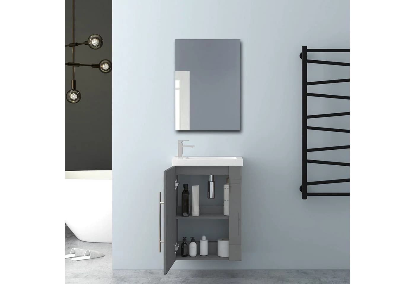 Aica Sanitär Waschtisch 45 cm mit Unterschrank Grau/Weiß