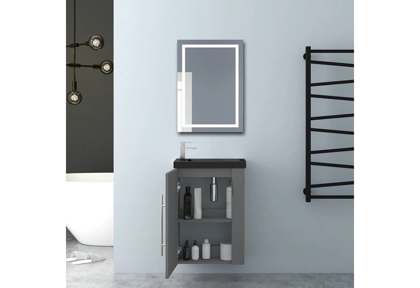 Aica Sanitär Waschtisch 45 cm mit Unterschrank Grau Mineralguss