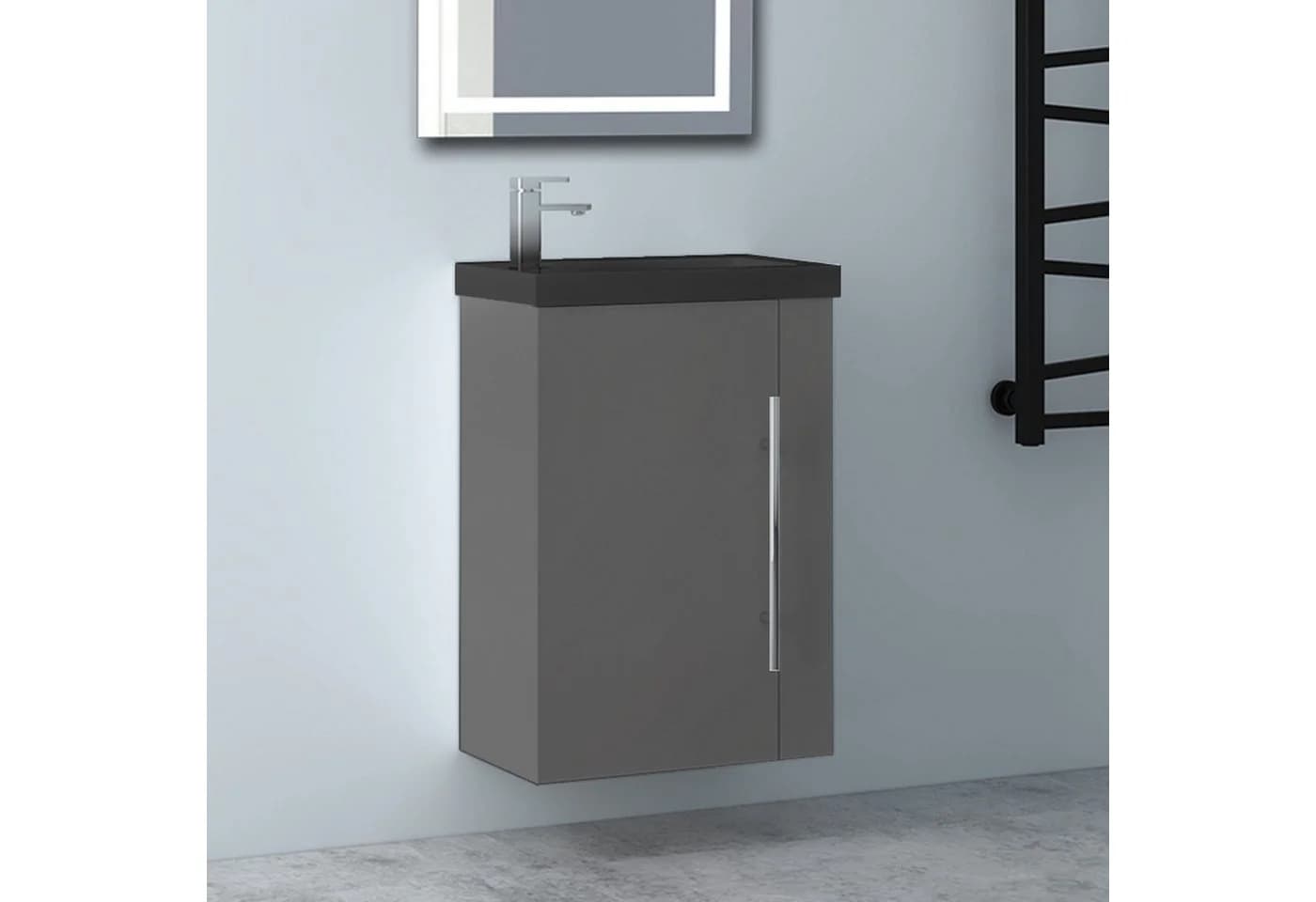 Aica Sanitär Waschtisch 45 cm mit Unterschrank Grau Mineralguss - Bild 2