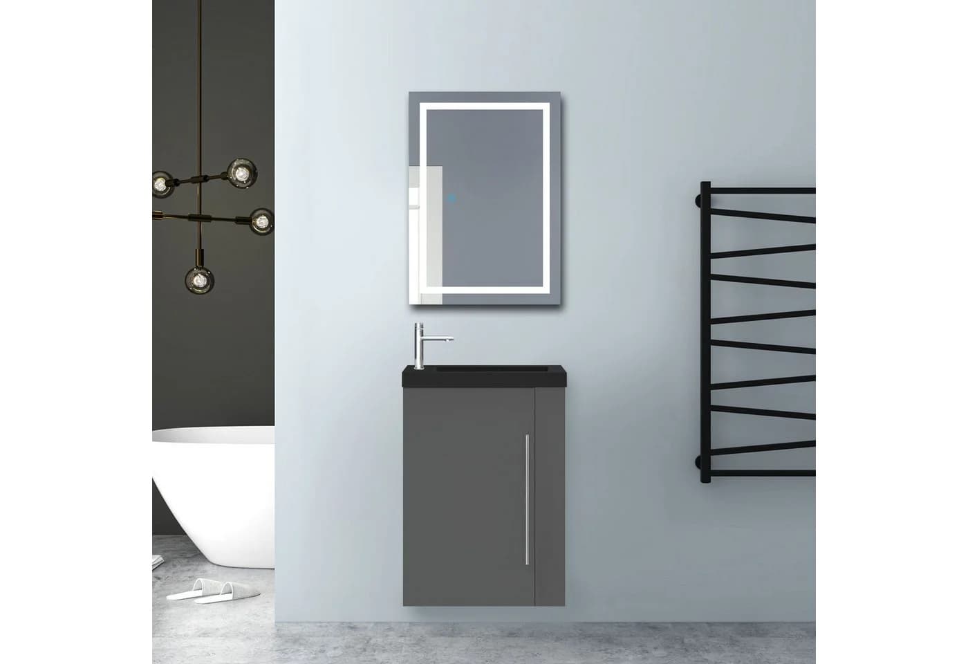 Aica Sanitär Waschtisch 45 cm mit Unterschrank Grau Mineralguss - Bild 3