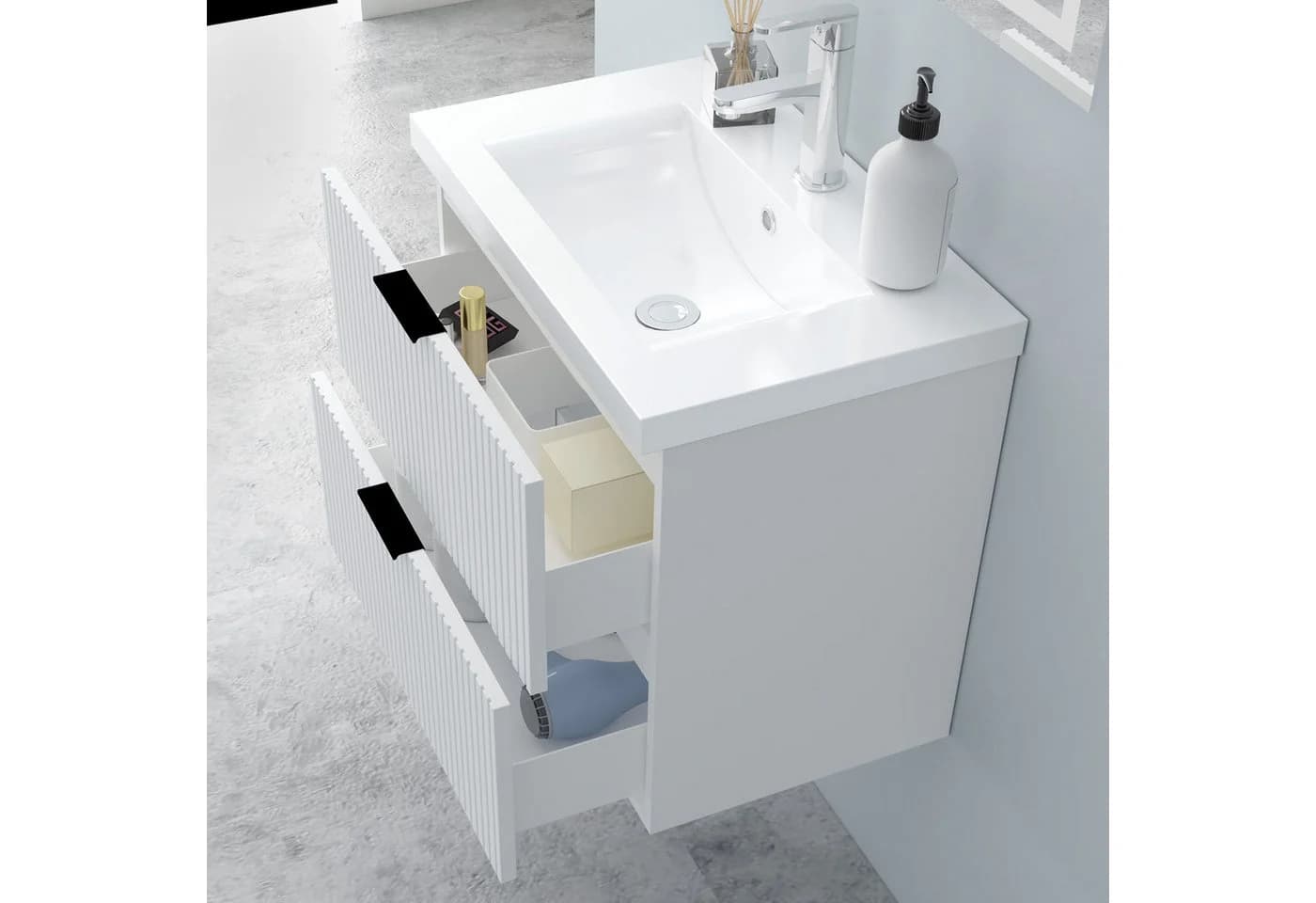 Aica Sanitär Waschtisch Badmöbel Set Weiß Matt mit Softclose