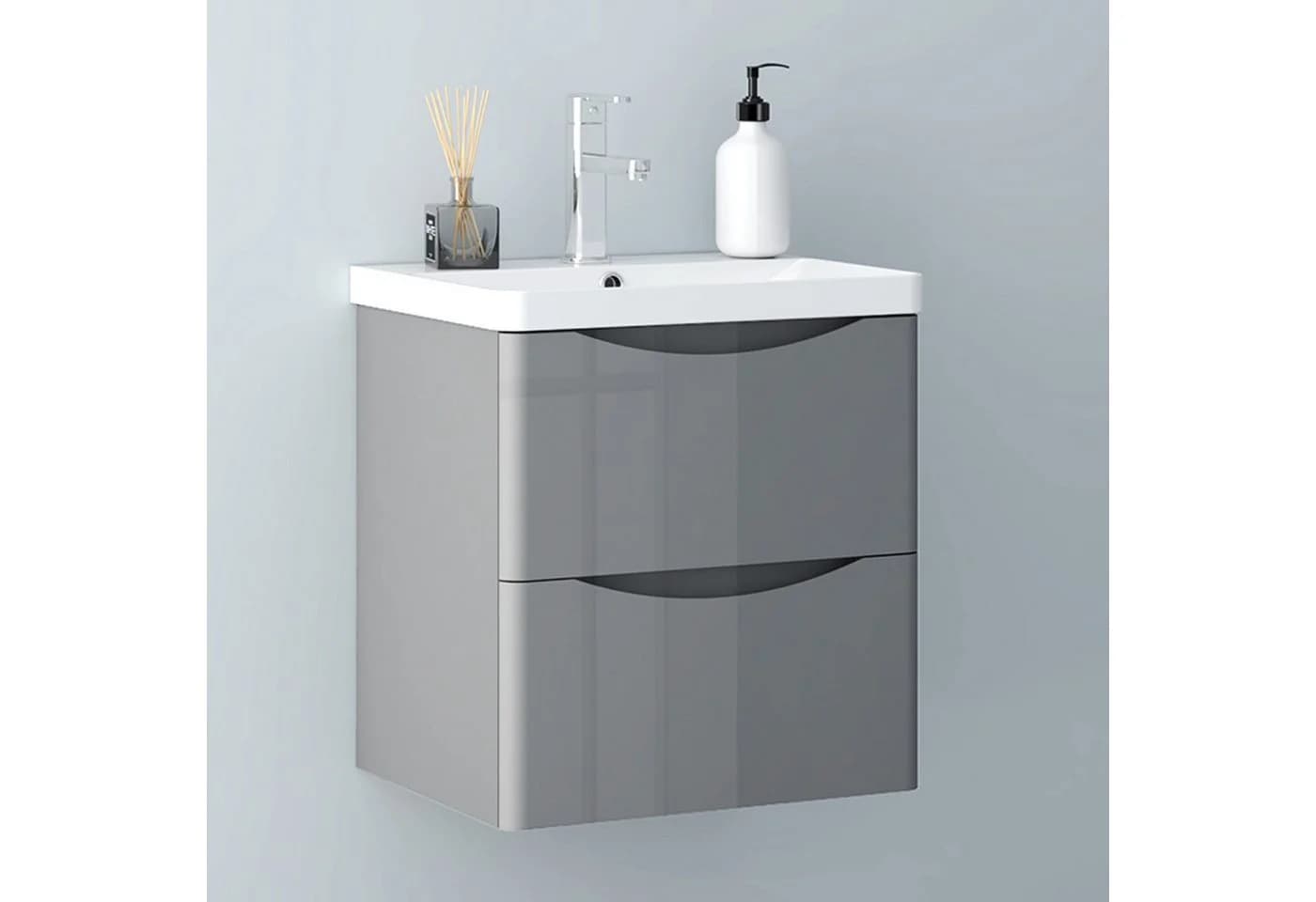 Aica Sanitär Waschtisch Unterschrank Waschbecken MDF Badmöbel Waschbeckenunterschrank Hochglanz Weiß - Bild 2