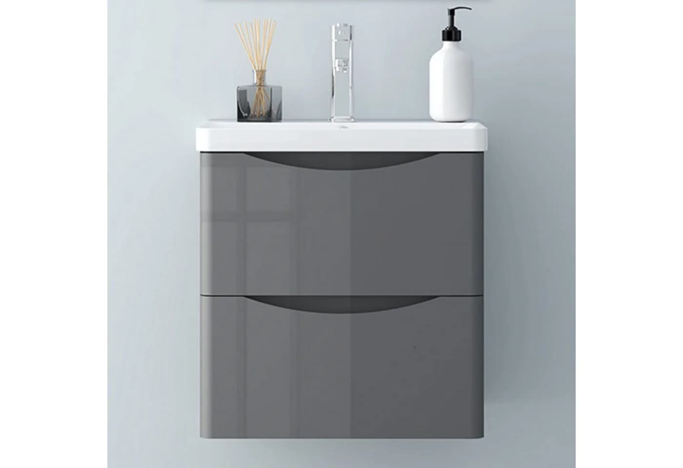Aica Sanitär Waschtisch Unterschrank Waschbecken MDF Badmöbel Waschbeckenunterschrank Hochglanz Weiß - Bild 3