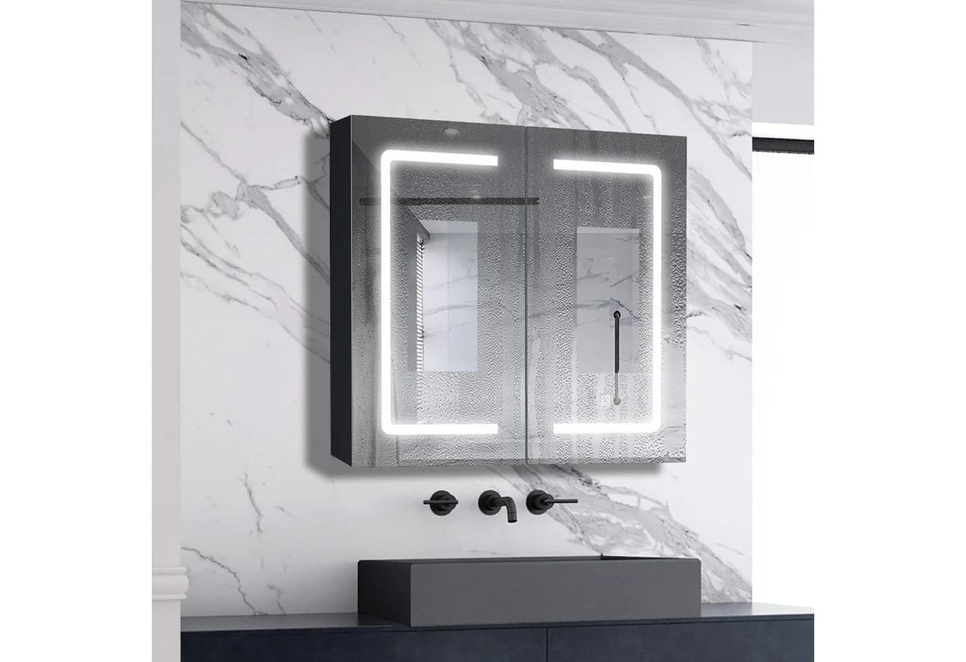 Aica LED Spiegelschrank mit Steckdose, Weiß Matt/Hochglanz Schwarz - Bild 3