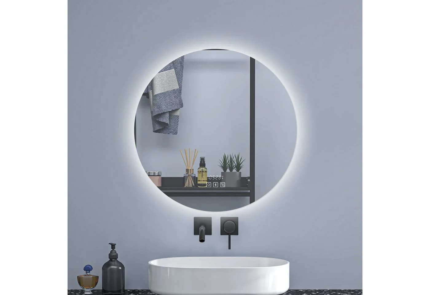 Aica Sanitär Badspiegel Rund mit LED-Beleuchtung, Antibeschlag & Bluetooth - Bild 2