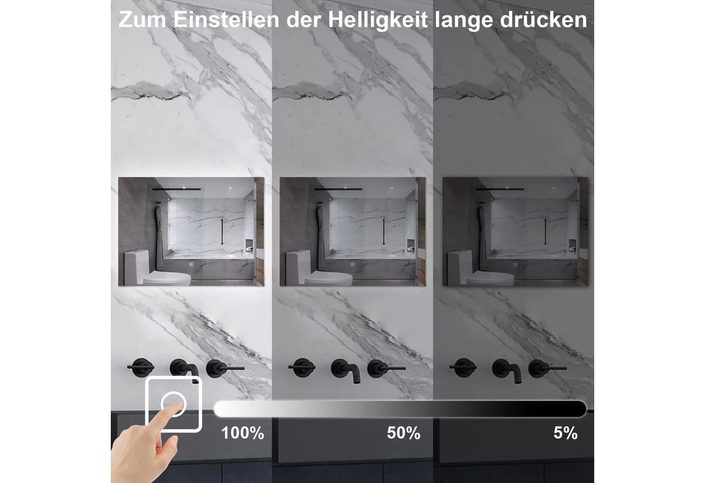 Aica Sanitär Badspiegel LED-Hinterleuchtung Kaltweiß Dimmbar - Bild 3