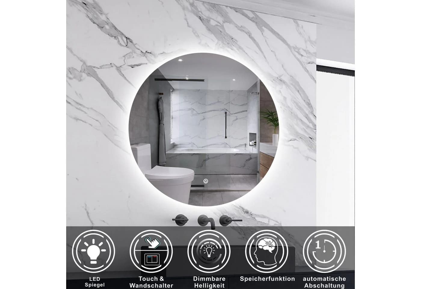 Aica Sanitär Badspiegel LED-Hinterleuchtung Kaltweiß Dimmbar Touch/Wandschalter