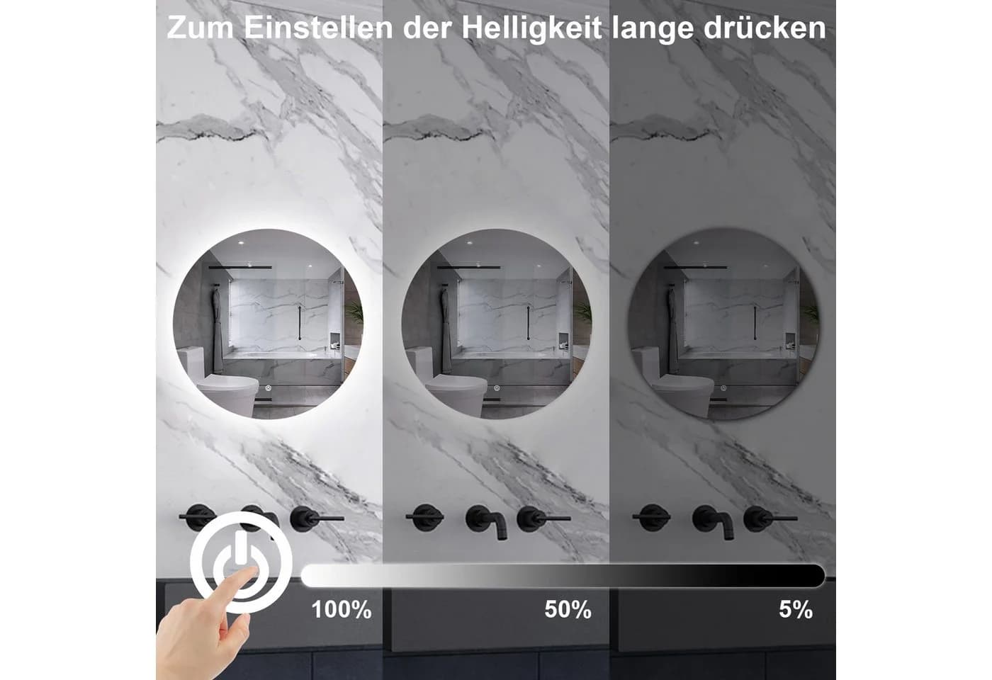 Aica Sanitär Badspiegel LED-Hinterleuchtung Kaltweiß Dimmbar Touch/Wandschalter - Bild 3