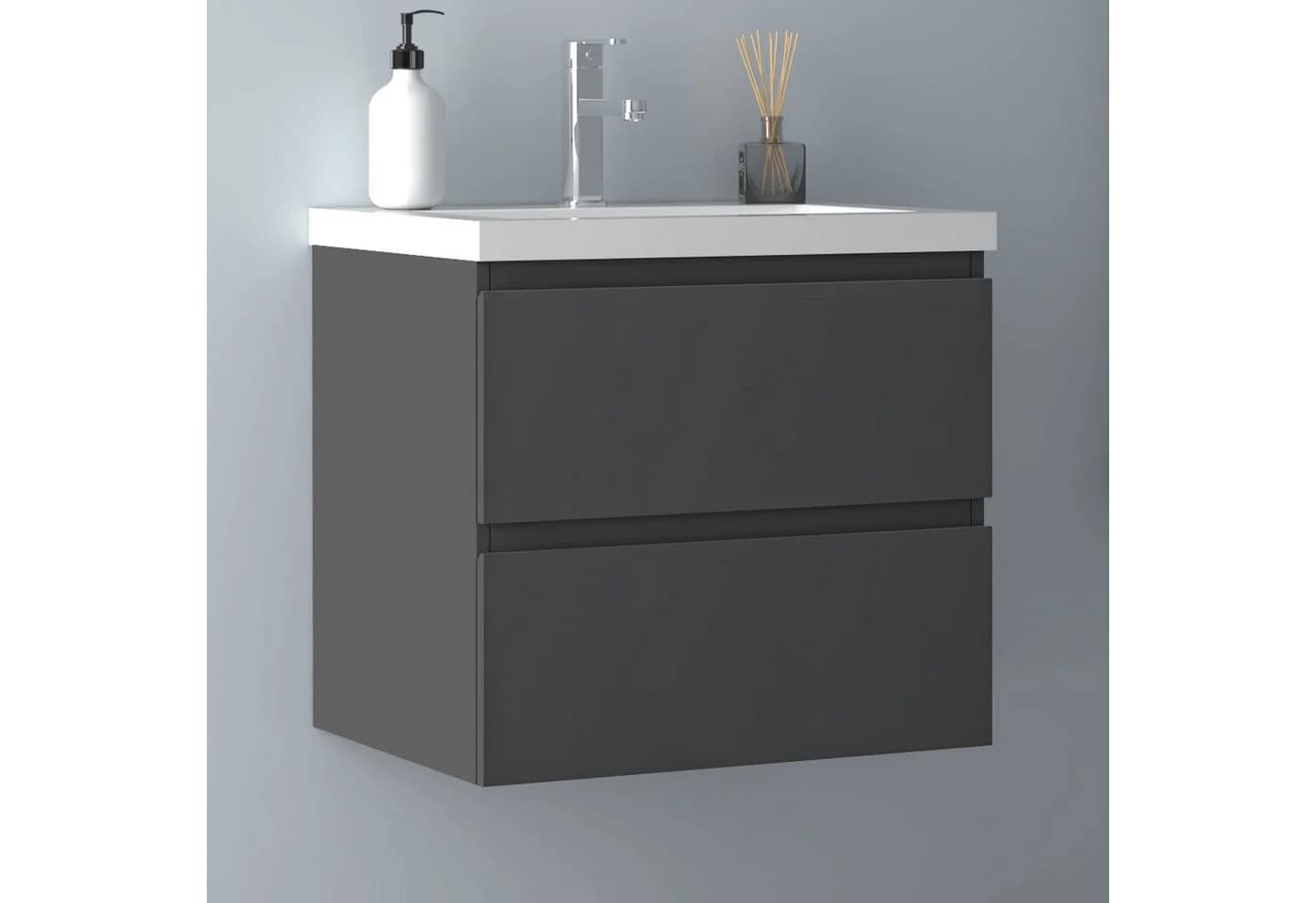 Aica Sanitär Waschtisch Mineralguss mit Unterschrank Badmöbel Set - Bild 2