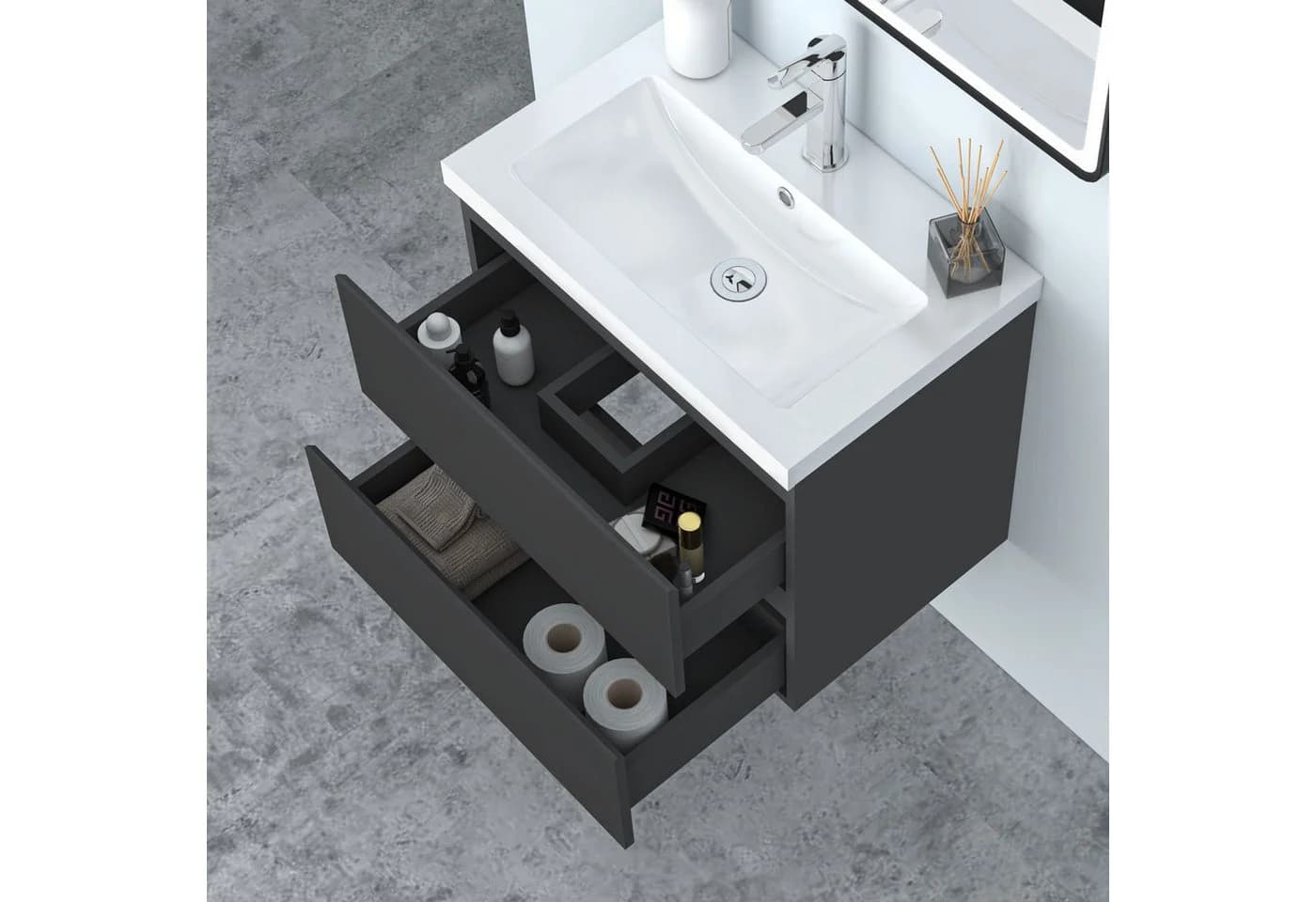 Aica Sanitär Waschtisch Mineralguss mit Unterschrank Badmöbel Set - Bild 3