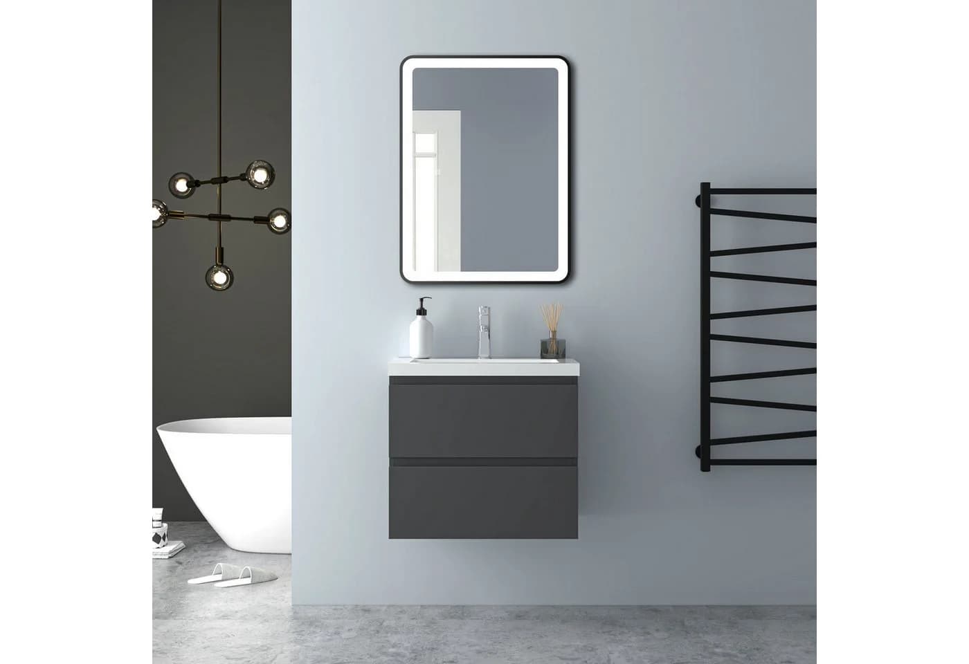 Aica Sanitär Waschtisch Mineralguss mit Unterschrank Badmöbel Set - Bild 4