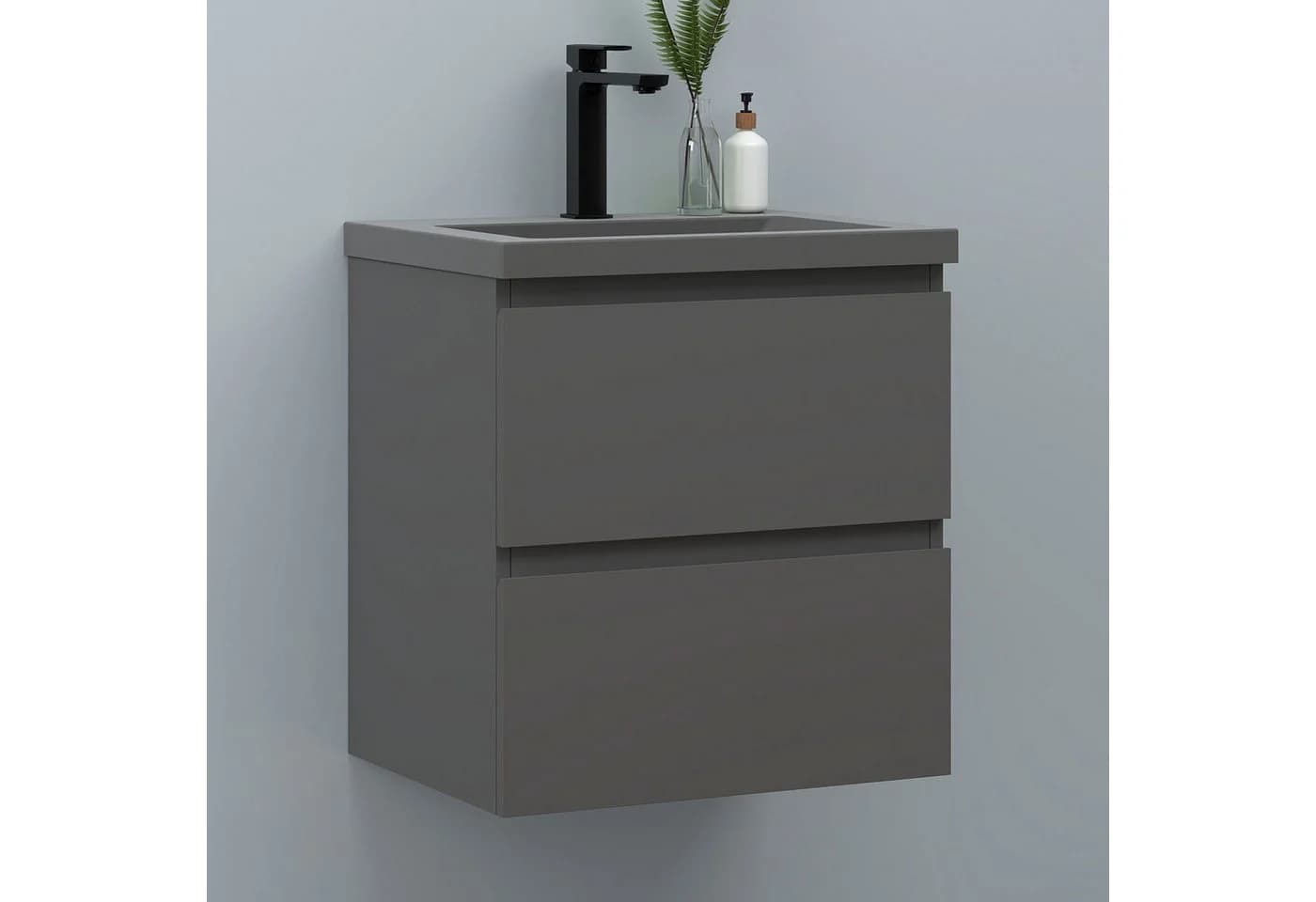 Aica Sanitär Waschtisch Mineralguss Waschbecken mit Unterschrank Badmöbel Set Hängeschrank - Bild 2