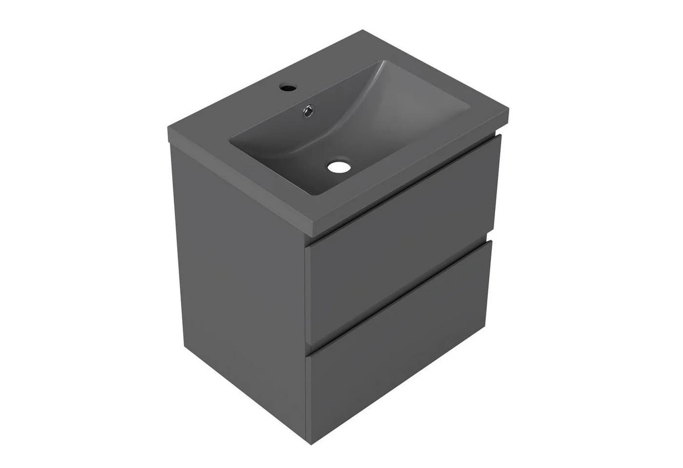 Aica Sanitär Waschtisch Mineralguss Waschbecken mit Unterschrank Badmöbel Set Hängeschrank - Bild 4