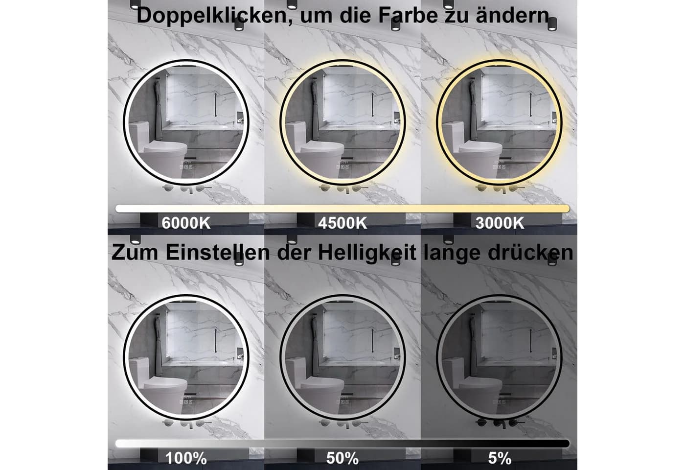 Aica Sanitär Badspiegel LED mit Bluetooth, Uhr & Anti-Beschlag - Bild 5