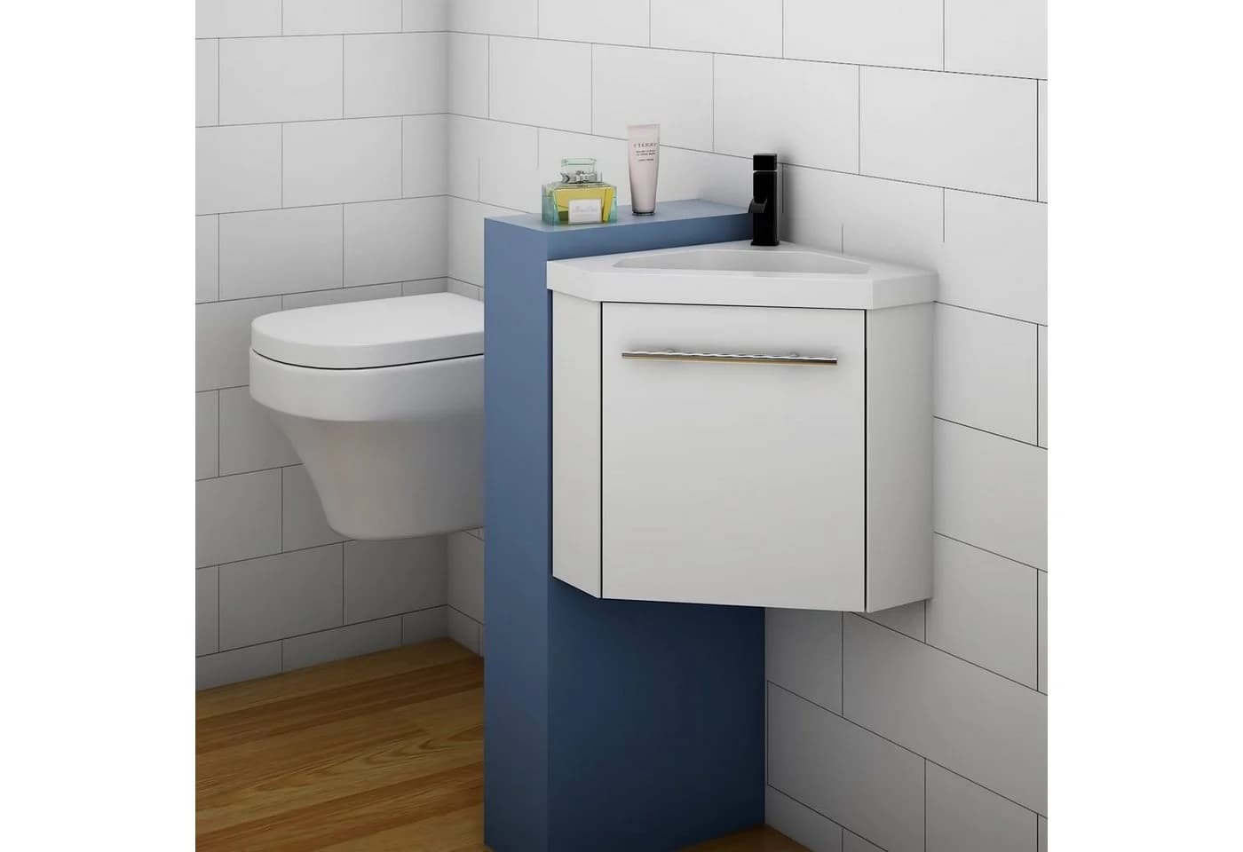 duschspa Eckwaschtisch 45 cm Weiß Mineralguss mit Unterschrank - Bild 5