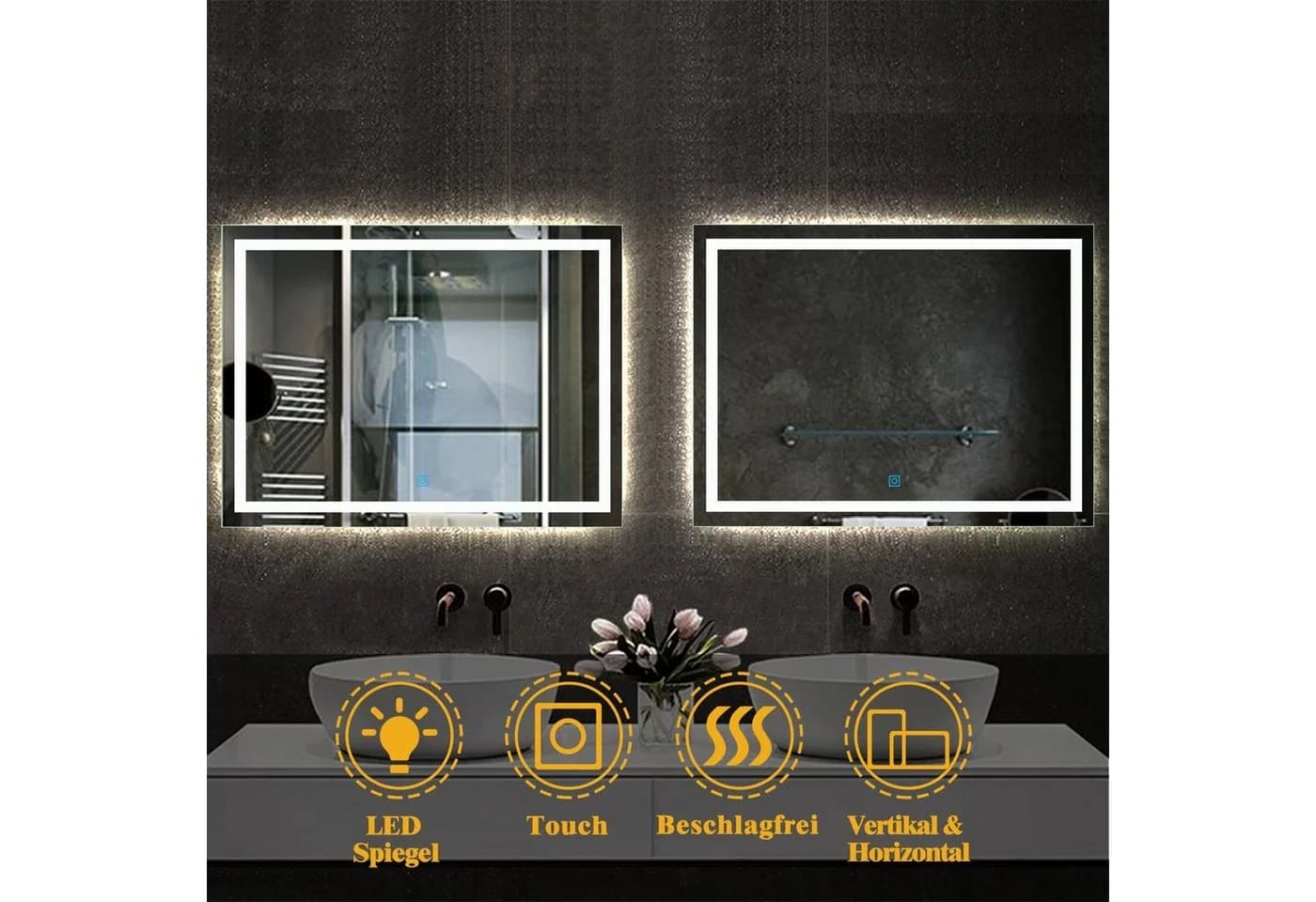 duschspa LED Badspiegel mit Beleuchtung und Touch-Schalter