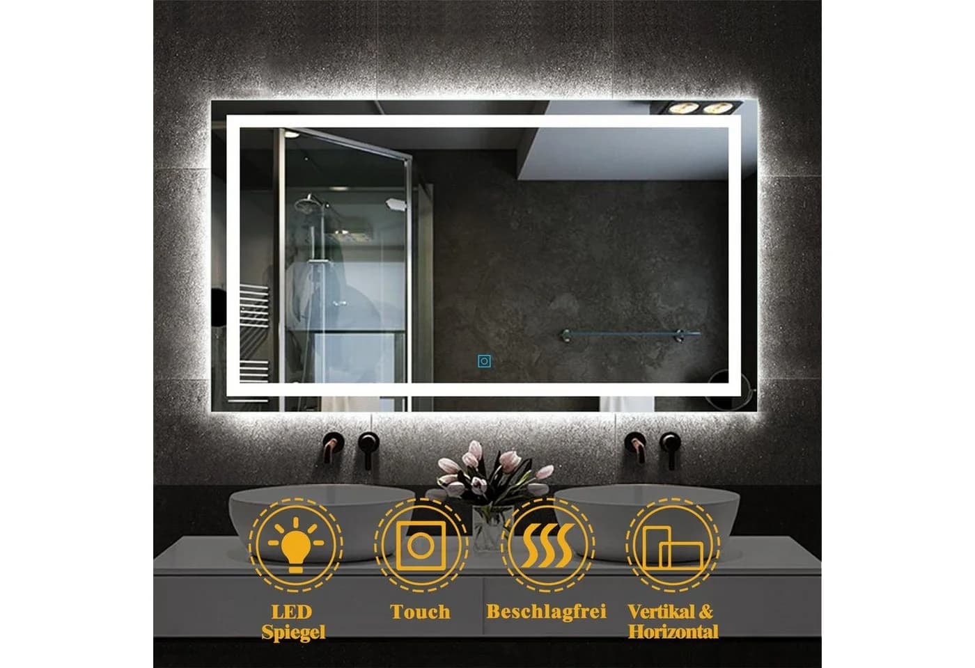 duschspa LED Badspiegel 100cm mit Touch und Beschlagfrei