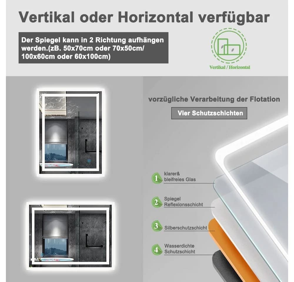 duschspa LED Badspiegel 100cm mit Touch und Beschlagfrei - Bild 4