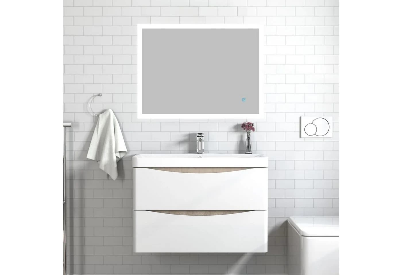 duschspa Waschtisch Smiley Weiß Eiche MDF Mineralguss - Bild 3