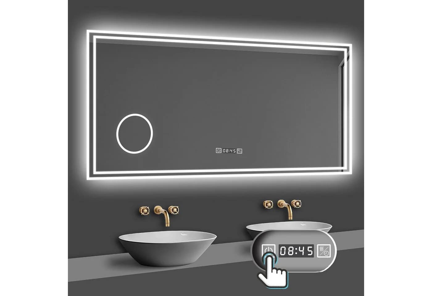duschspa Badspiegel LED Beschlagfrei Uhr Schminkspiegel - Bild 2