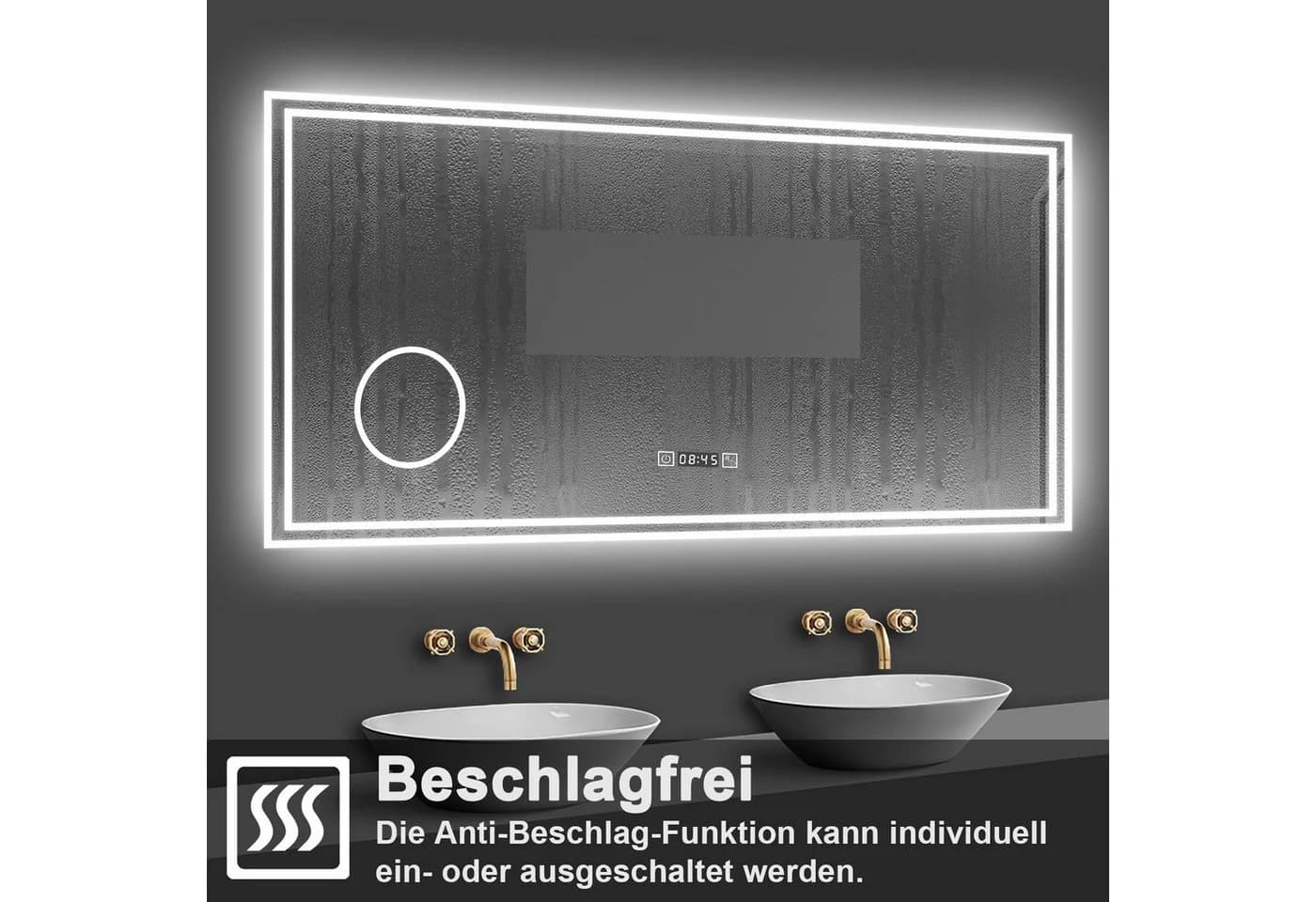 duschspa Badspiegel LED Beschlagfrei Uhr Schminkspiegel - Bild 3