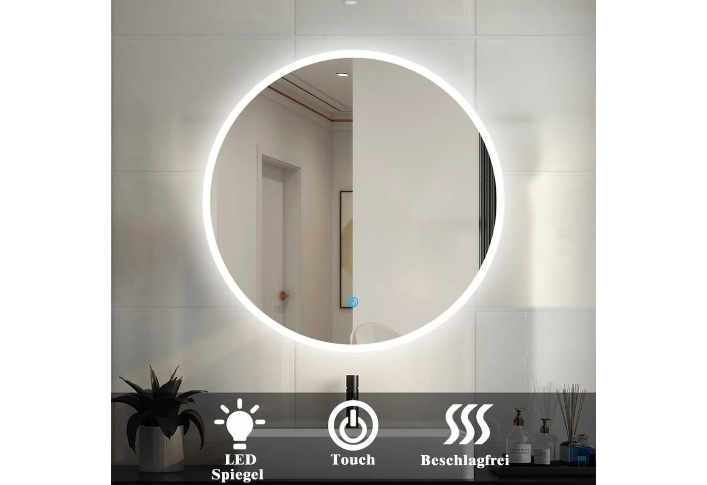 duschspa Badspiegel Rund mit LED Beleuchtung und Touch-Schalter