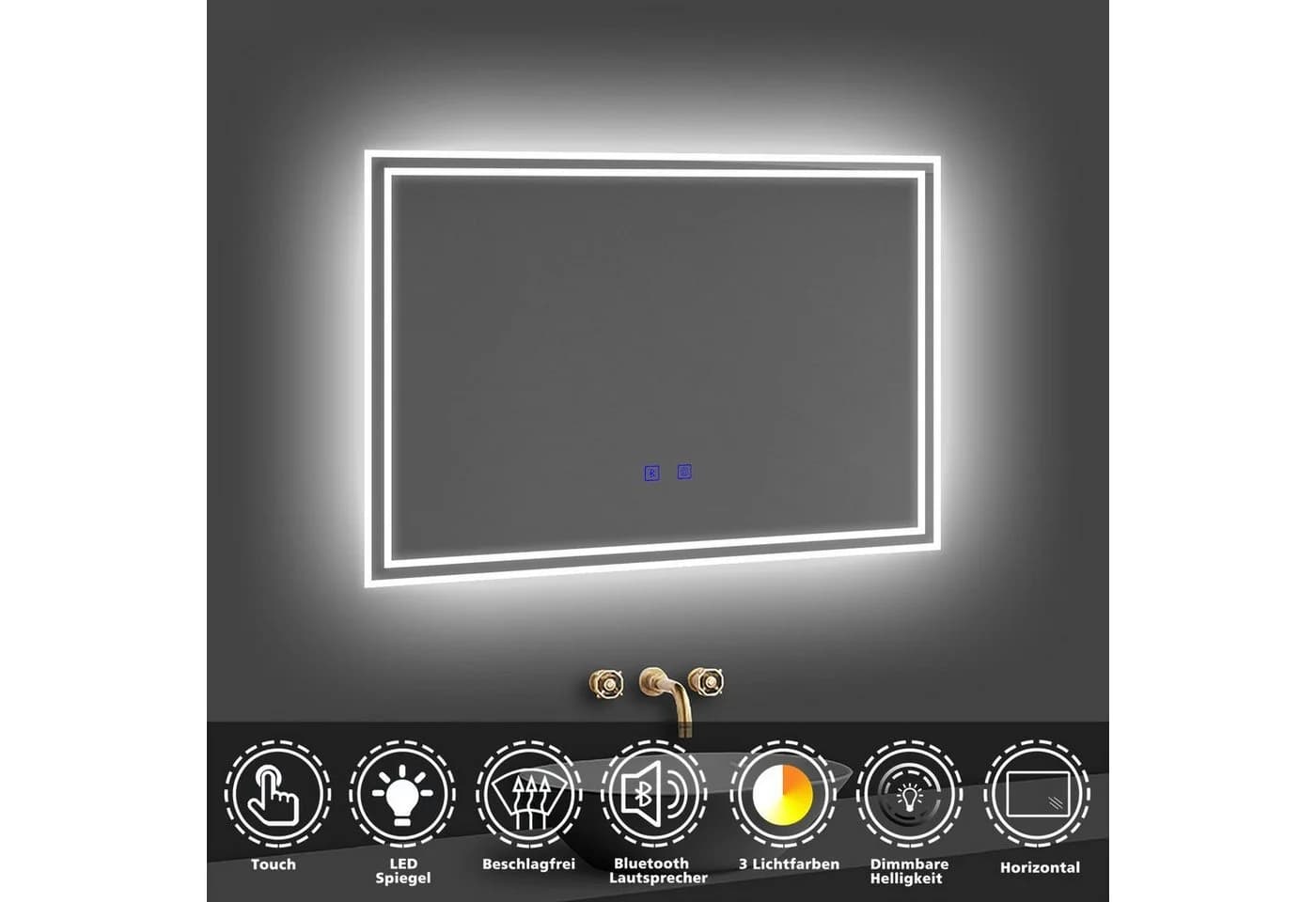 duschspa LED Badspiegel mit Bluetooth, Dimmbar, Beschlagfrei, Aluminiumrahmen - Bild 3