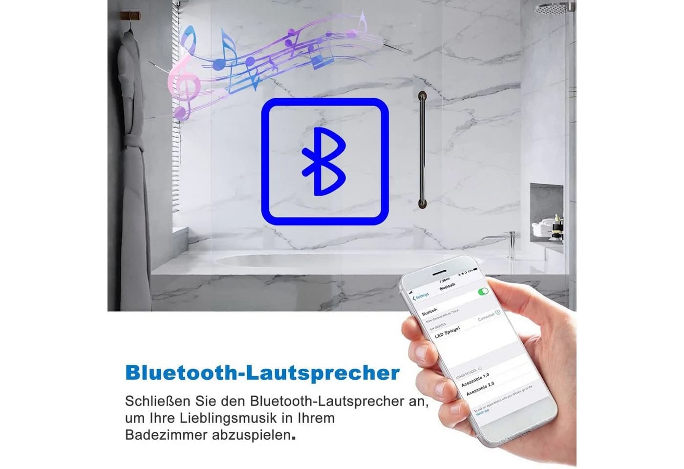 duschspa LED Badspiegel mit Bluetooth, Dimmbar, Beschlagfrei, Aluminiumrahmen - Bild 5