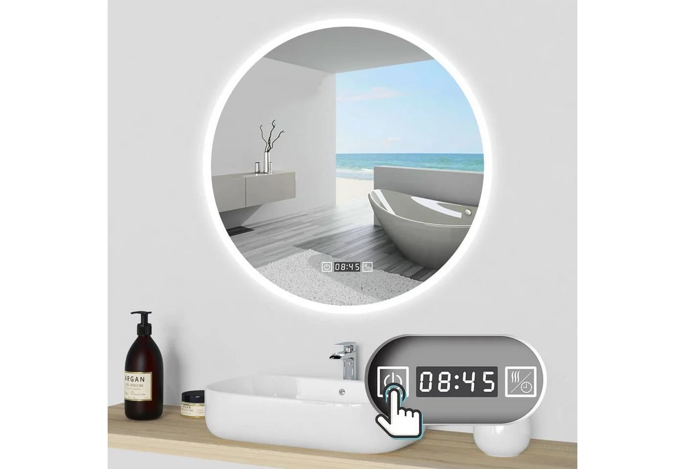 duschspa Badspiegel Rund LED dimmbar mit Uhr Touch - Bild 2