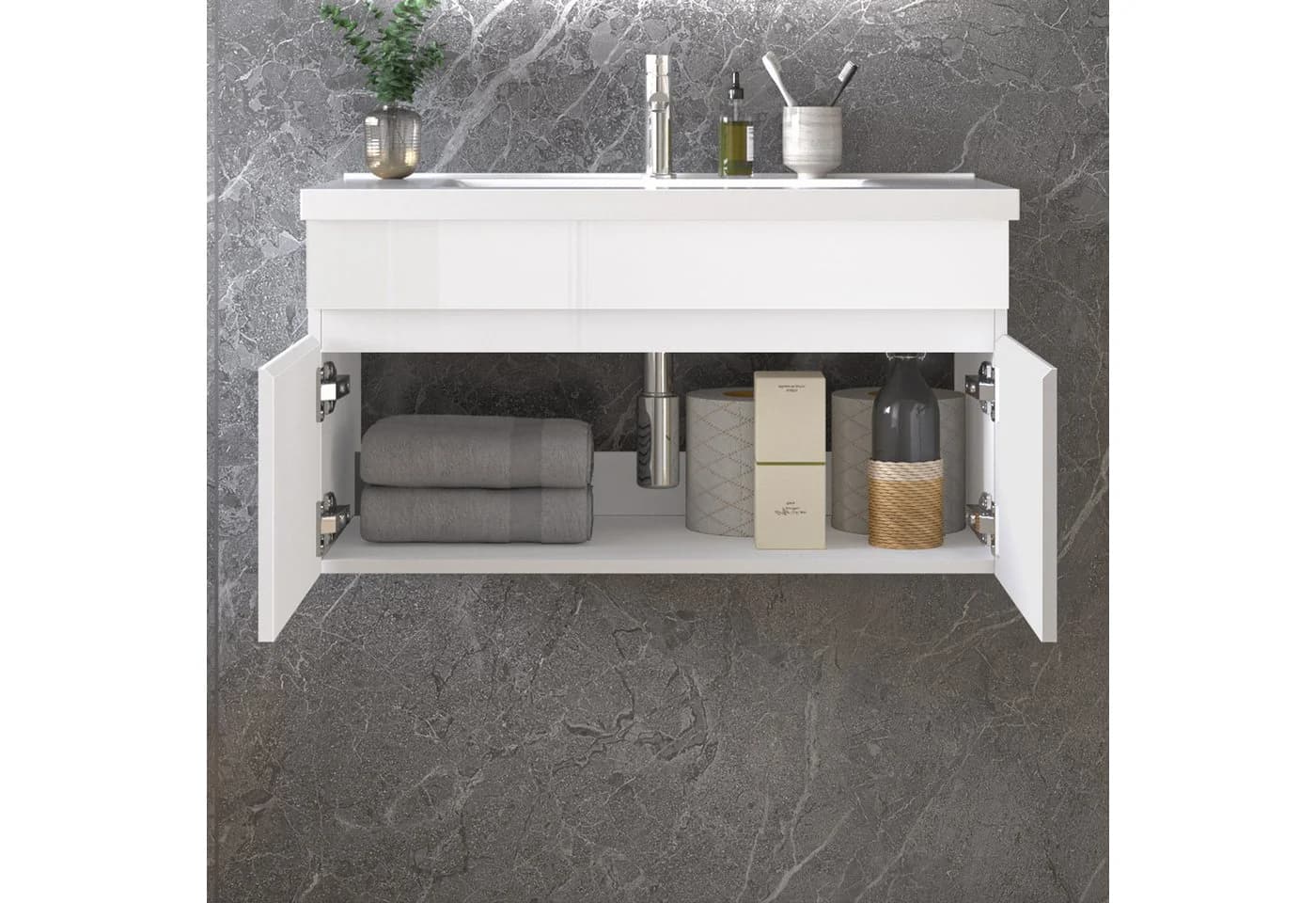 duschspa Waschtisch Unterschrank Set Hochglanz Softclose - Bild 3