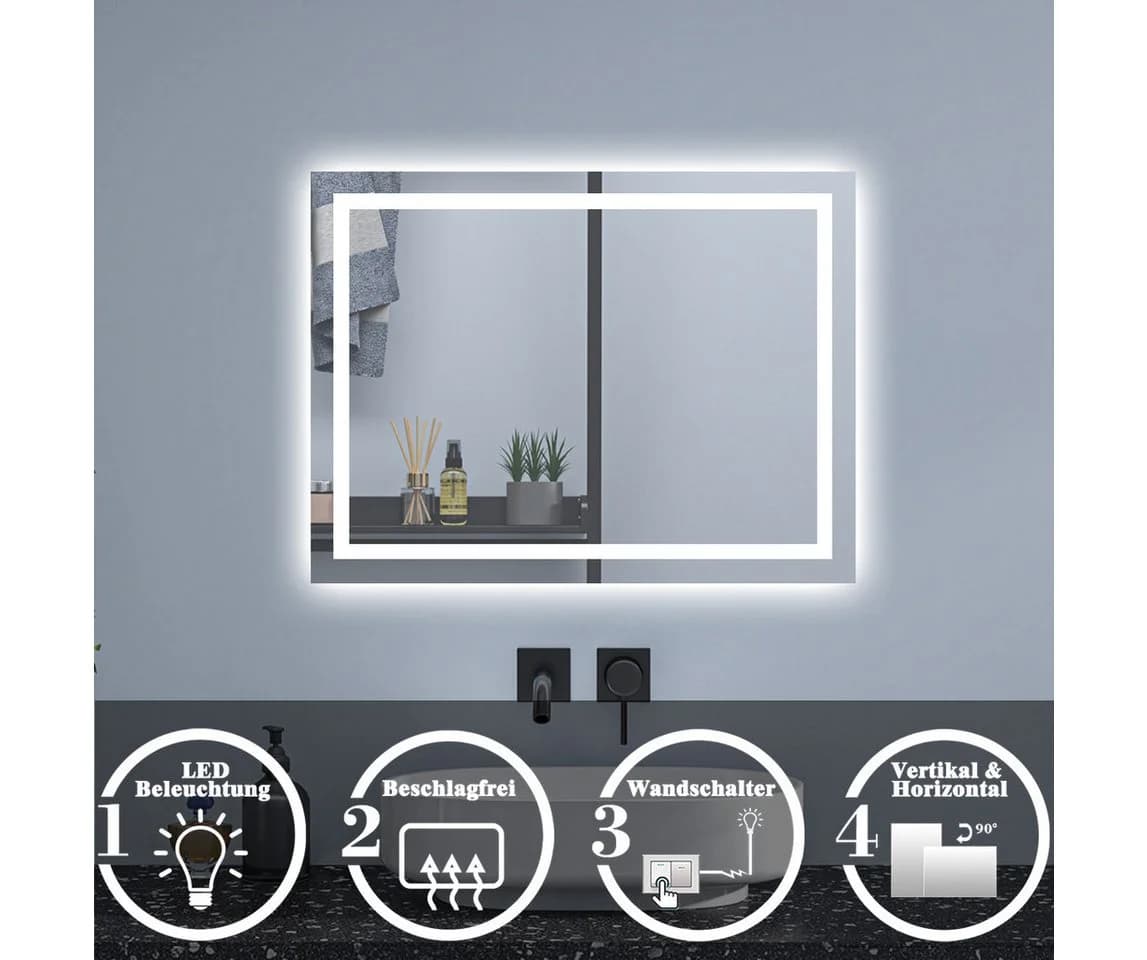 Aica Sanitär Badspiegel LED Kaltweiß Antibeschlag