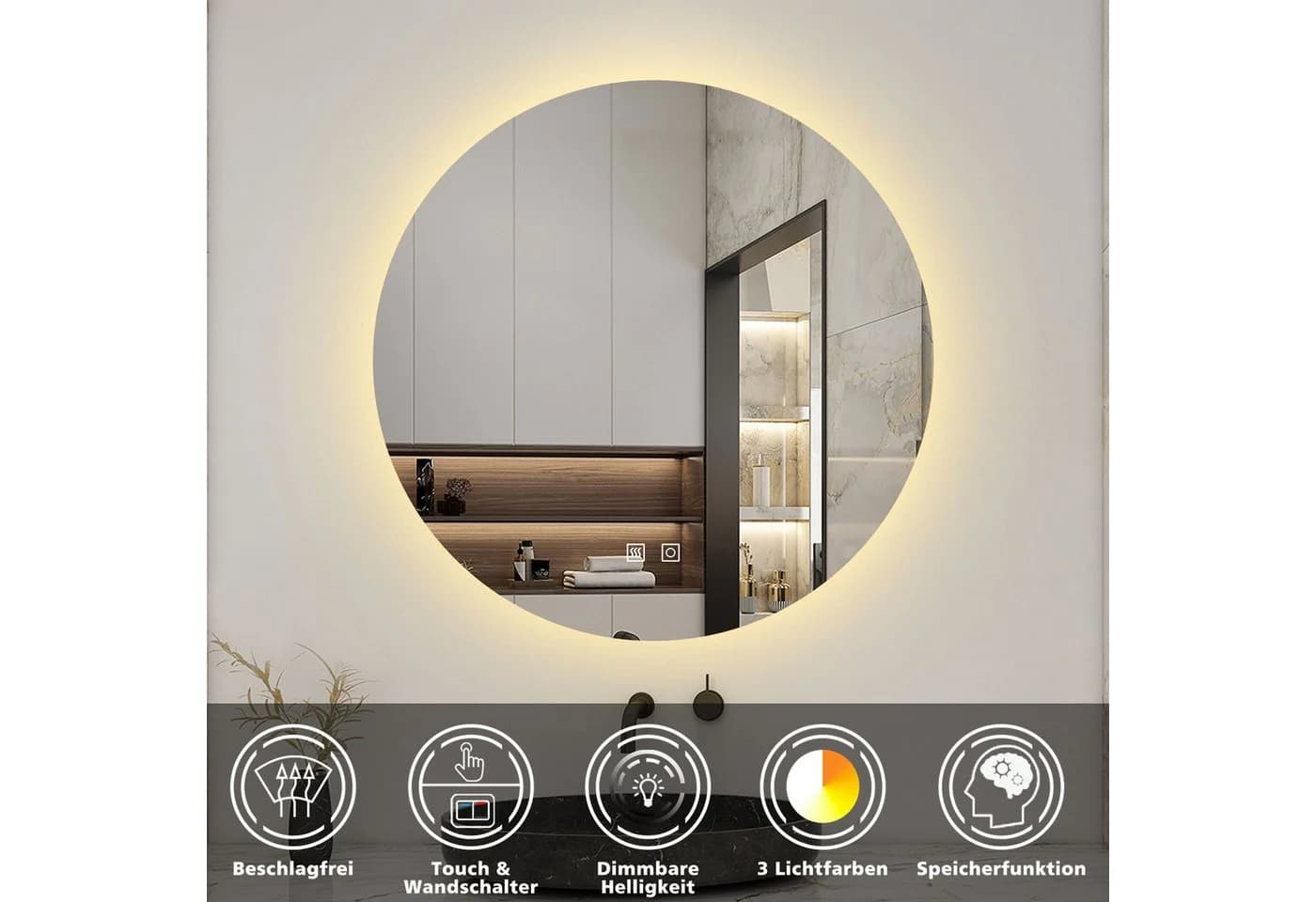 Aica LED Badspiegel Rund Wandspiegel ohne Rahmen - Bild 3