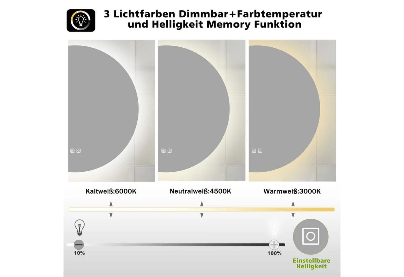 Aica LED Badspiegel Rund Wandspiegel ohne Rahmen - Bild 5