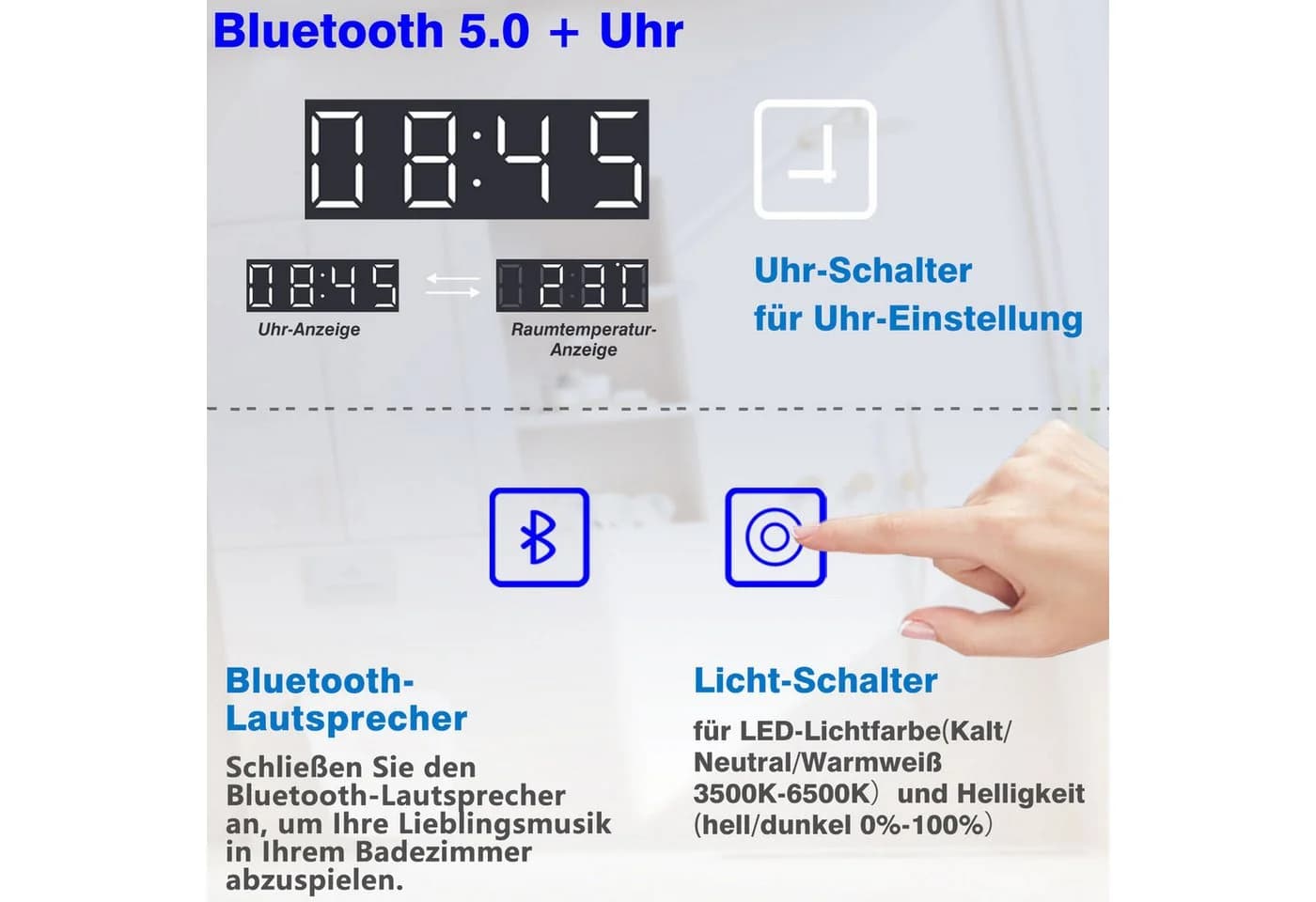 Aica Sanitär Badspiegel mit LED-Beleuchtung dimmbar - Bild 4