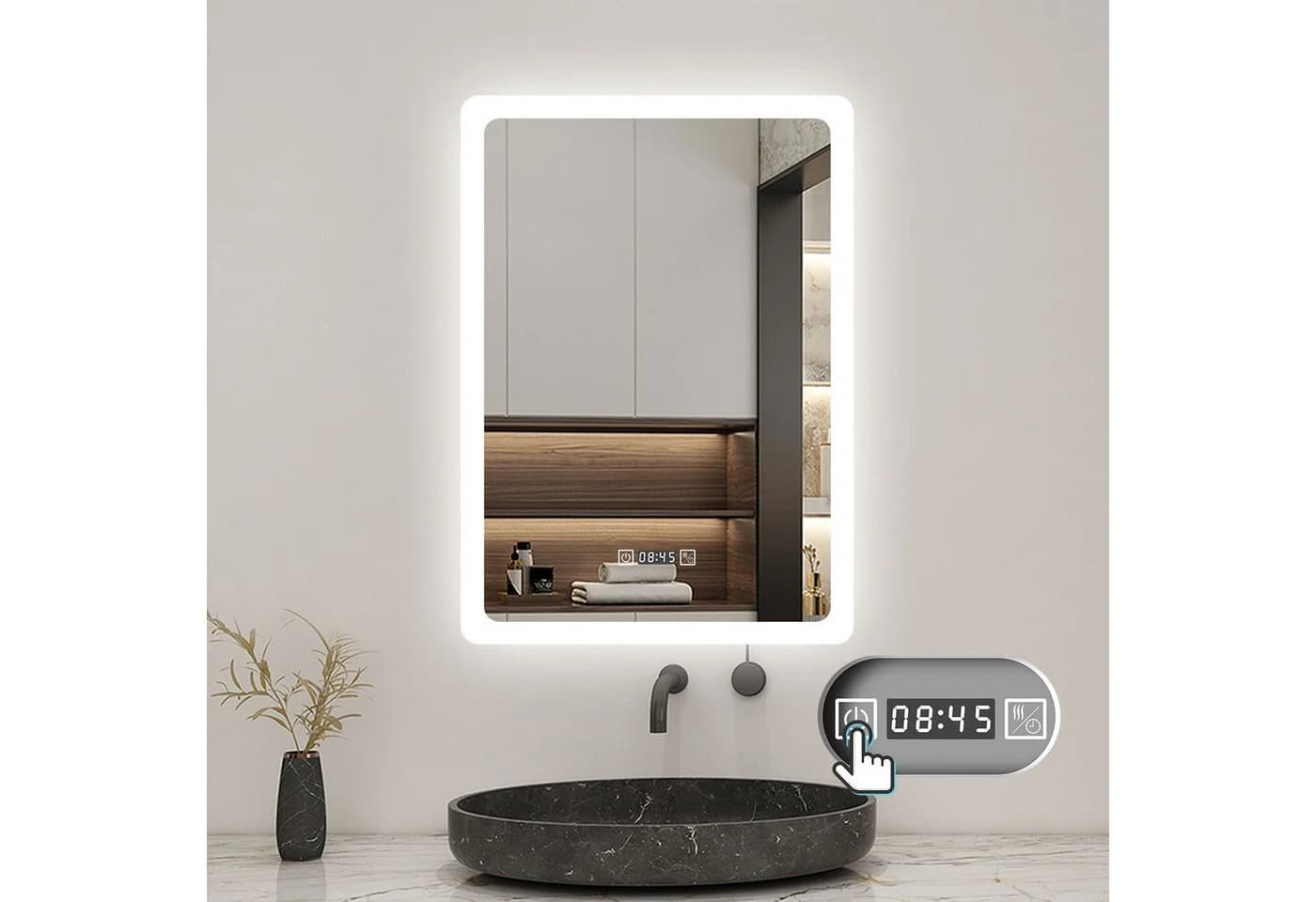 Aica Sanitär LED Badspiegel mit Uhr, dimmbar, antibeschlag, Touch - Bild 2