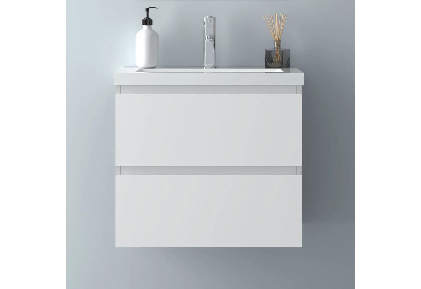 Aica Sanitär Waschtisch mit Unterschrank und Kunststein-Becken, Mattenweiß - Bild 3