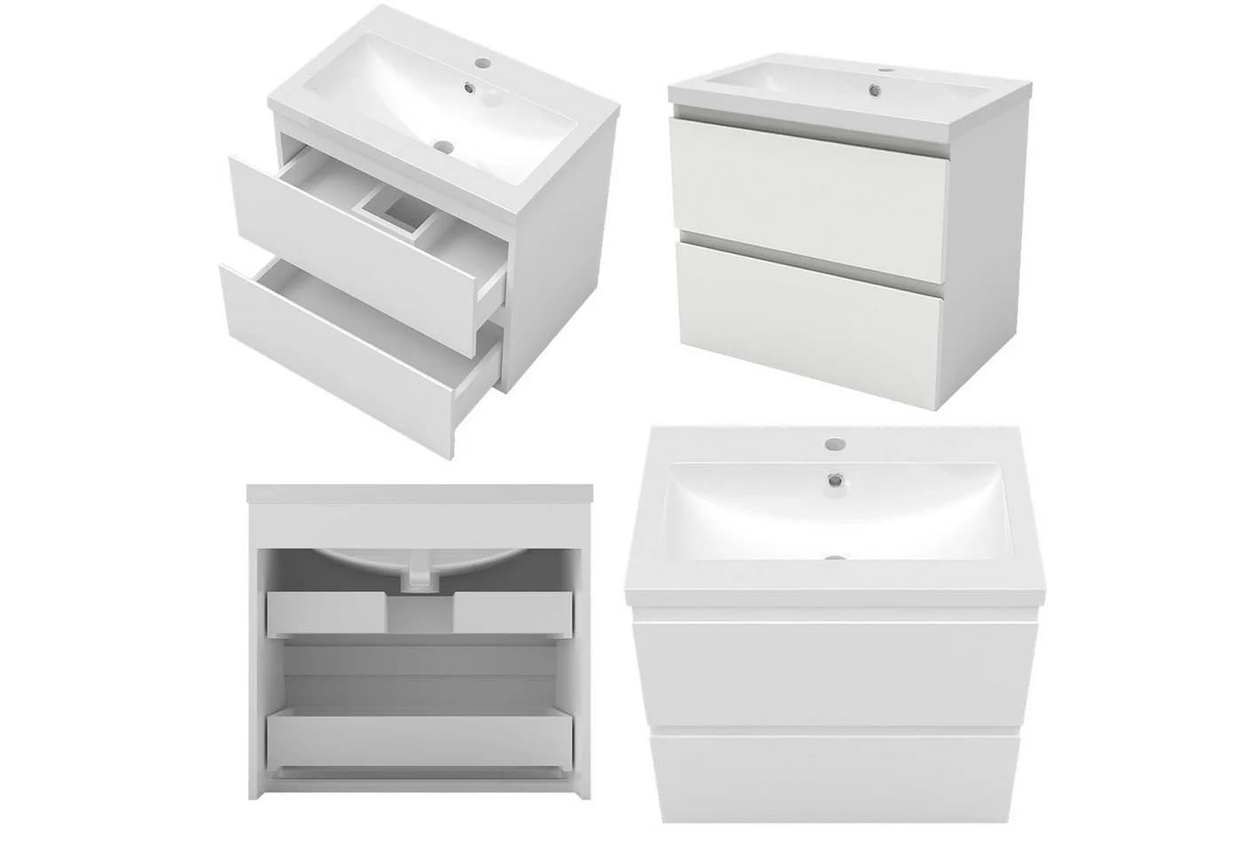 Aica Sanitär Waschtisch mit Unterschrank und Kunststein-Becken, Mattenweiß - Bild 5