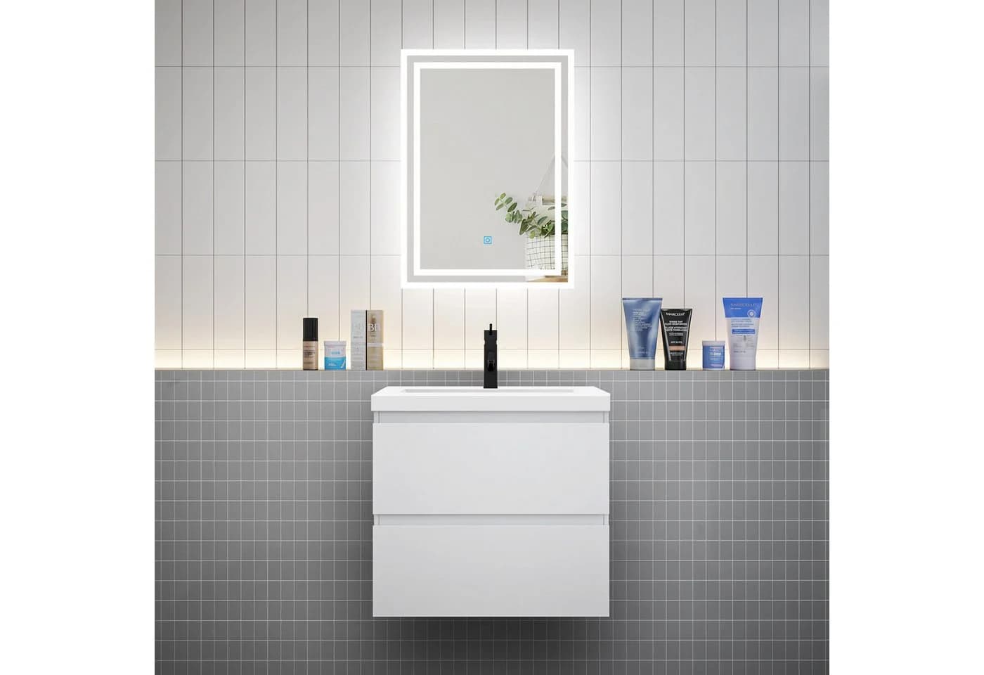 Aica Sanitär Waschtisch mit Unterschrank Weiß Kunststein Softclose - Bild 3