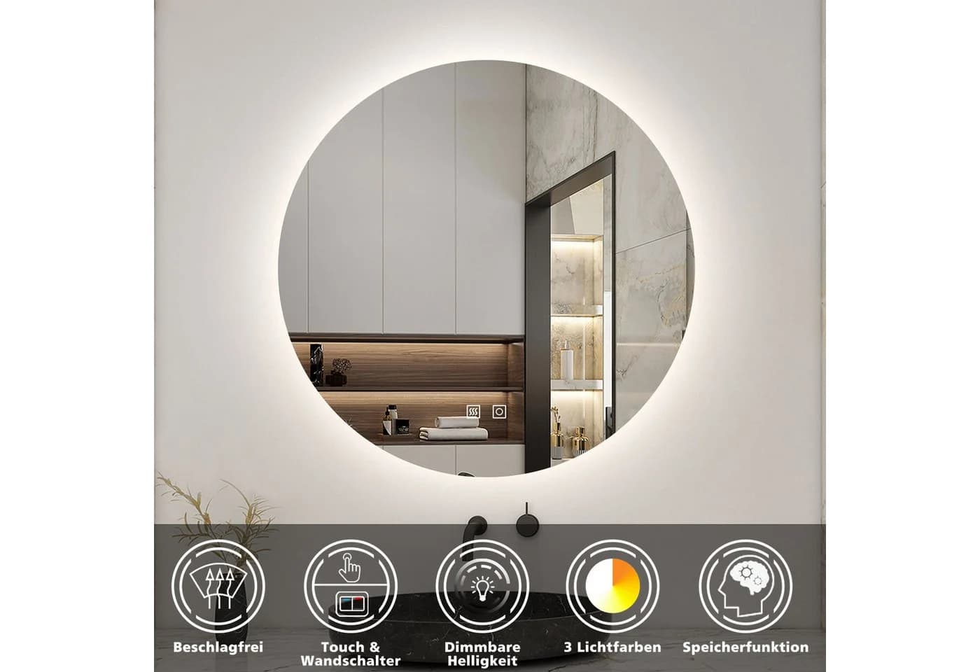 Aica Sanitär Badspiegel mit LED Wandspiegel Beschlagfrei - Bild 3