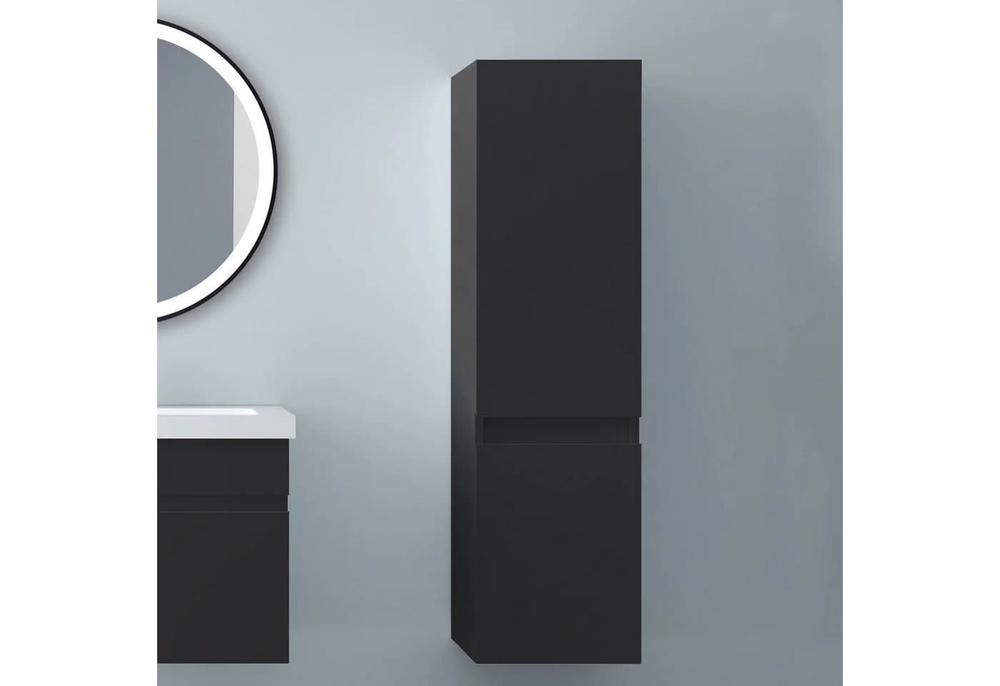 Aica Sanitär Hochschrank Badschrank Hochglanz Schwarz 2 Türen
