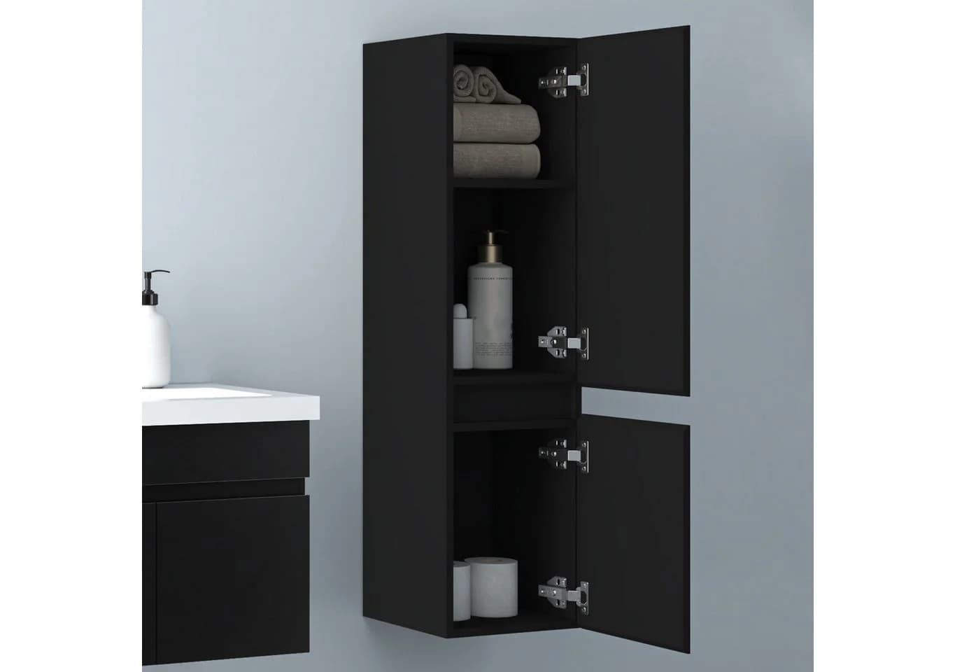 Aica Sanitär Hochschrank Badschrank Hochglanz Schwarz 2 Türen - Bild 3
